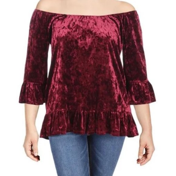 Beach Lunch Lounge Red Off-Shoulder Peasant Top - Picture 3 of 3